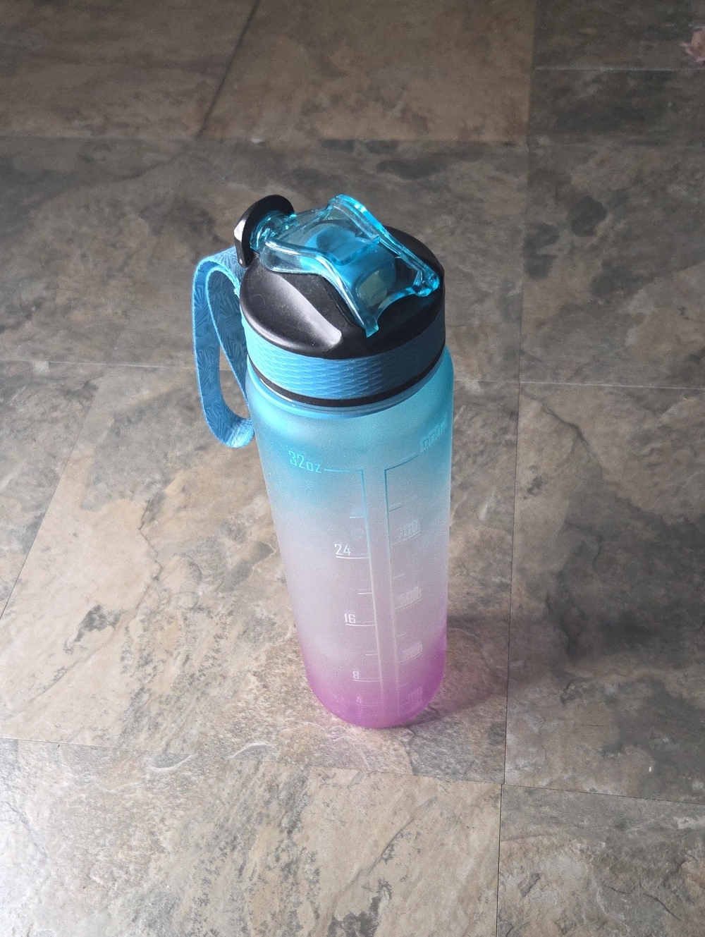 Blue to Pink Gradient Sports Water Bottle with Carry Handle 32 oz